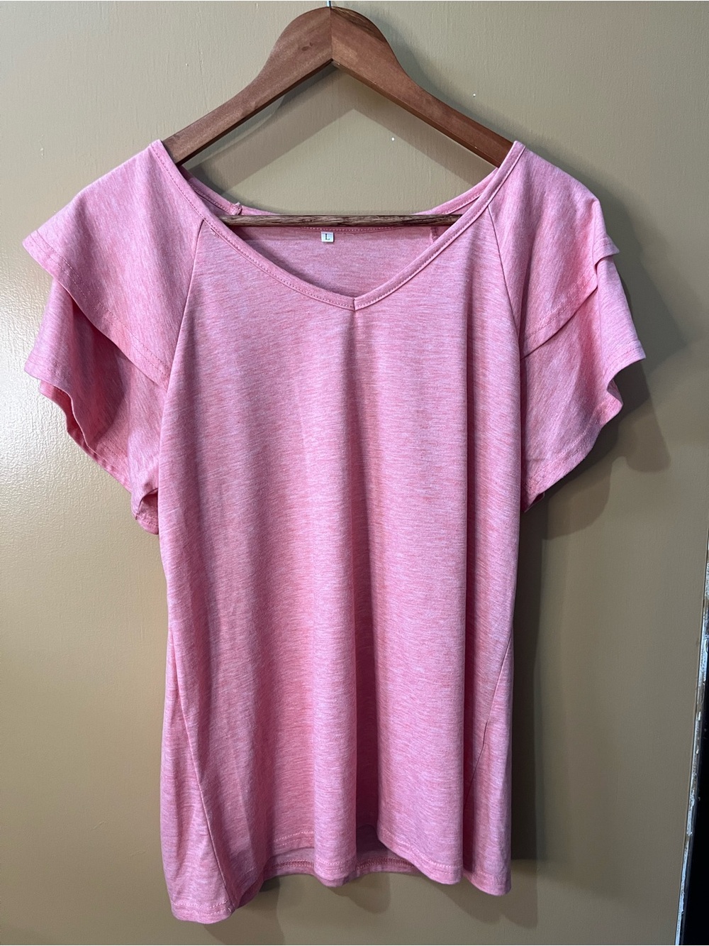 Women’s Pink V-Neck Flutter Sleeve Top Large